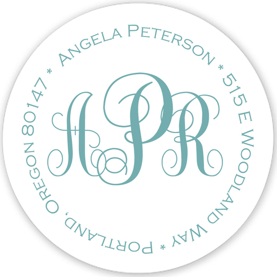 Seafoam Script Monogram Round Address Labels